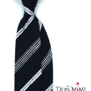 Cravatta 3 pieghe blu/bianco sfoderata in seta shantung SELLY