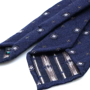 Cravatta blu scuro 3 pieghe sfoderata senza interno in lana/seta FATHER