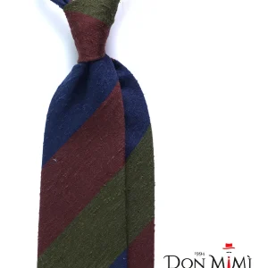 Cravatta 3 pieghe sfoderata verde/blu/marrone in seta shantung TRIGA